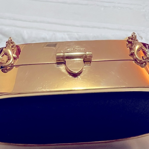 Mark CROSS 1845 Classic Black Satin Gold Chain Bag / Clutch - Picture 6 of 7